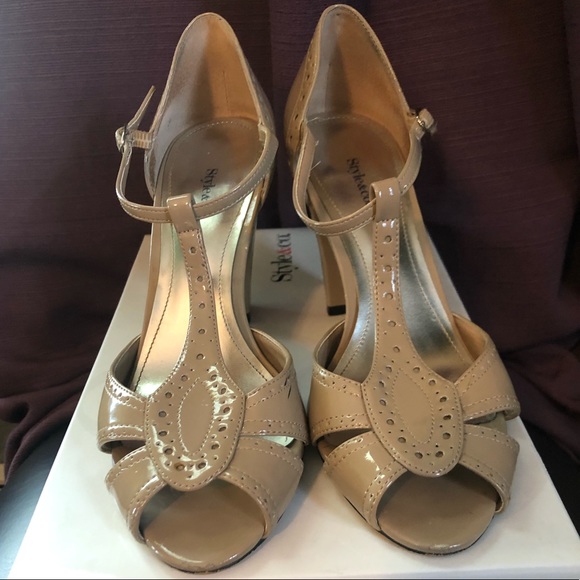 Style&Co. Nude Patent Peep Toe Mary Jane Heels - Picture 2 of 4